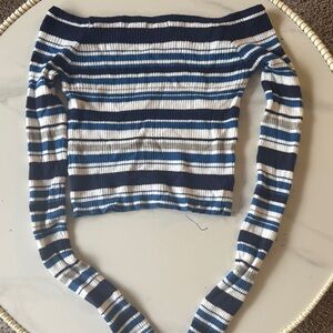 Fashion Nova Striped Crop Top - Blue and White